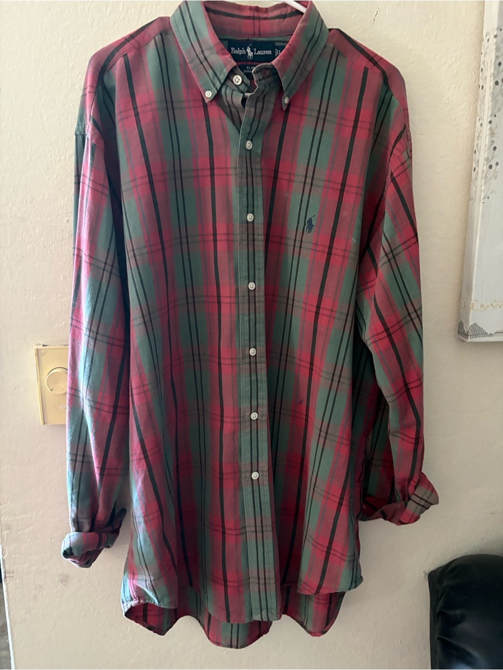 Ralph Lauren Blake Button Down Shirt Plaid Red Green Size L 100% Cotton